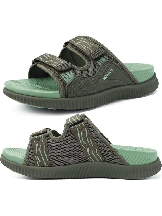 Men\'s Green Athletic Thick Cushion Recovery Sport Slides Orthotic Sandal Shoes